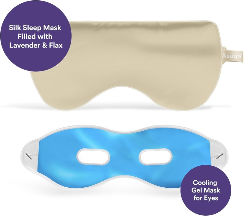 Asutra Silk Eye Pillow for Sleep, Champagne - Filled w/Lavender Buds & Flax Seeds, Weighted Eye Mask, Meditation & Light Blocking Blindfold, Cooling Gel Mask Included - Image 5